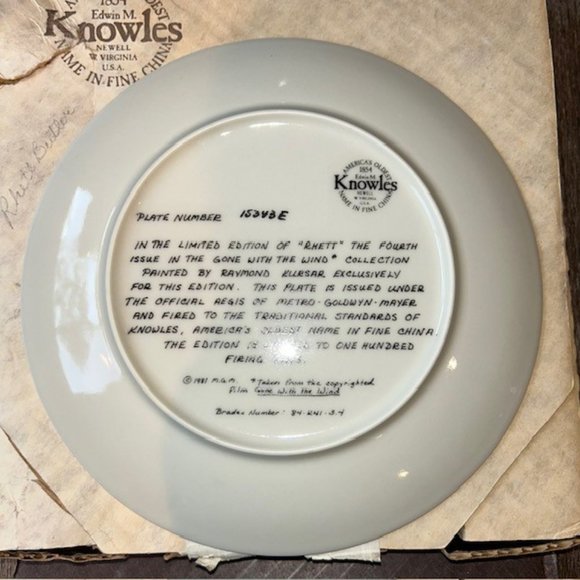 Knowles 1981 Gone With The Wind Rhett Plate Limited Edition Plate #15343E NIB - Picture 5 of 7